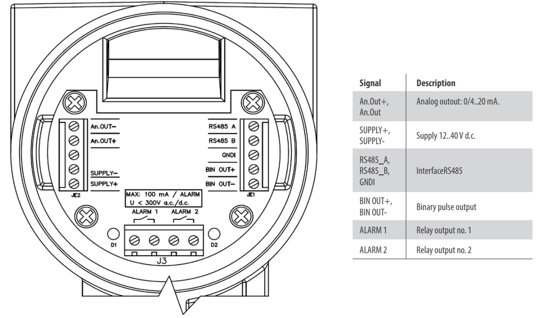 sơ đồ đấu dây tín hiệu của cảm biến siêu âm ULT20