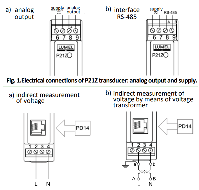 đấu dây tín hiệu cho transducer điện áp AC mã P21Z