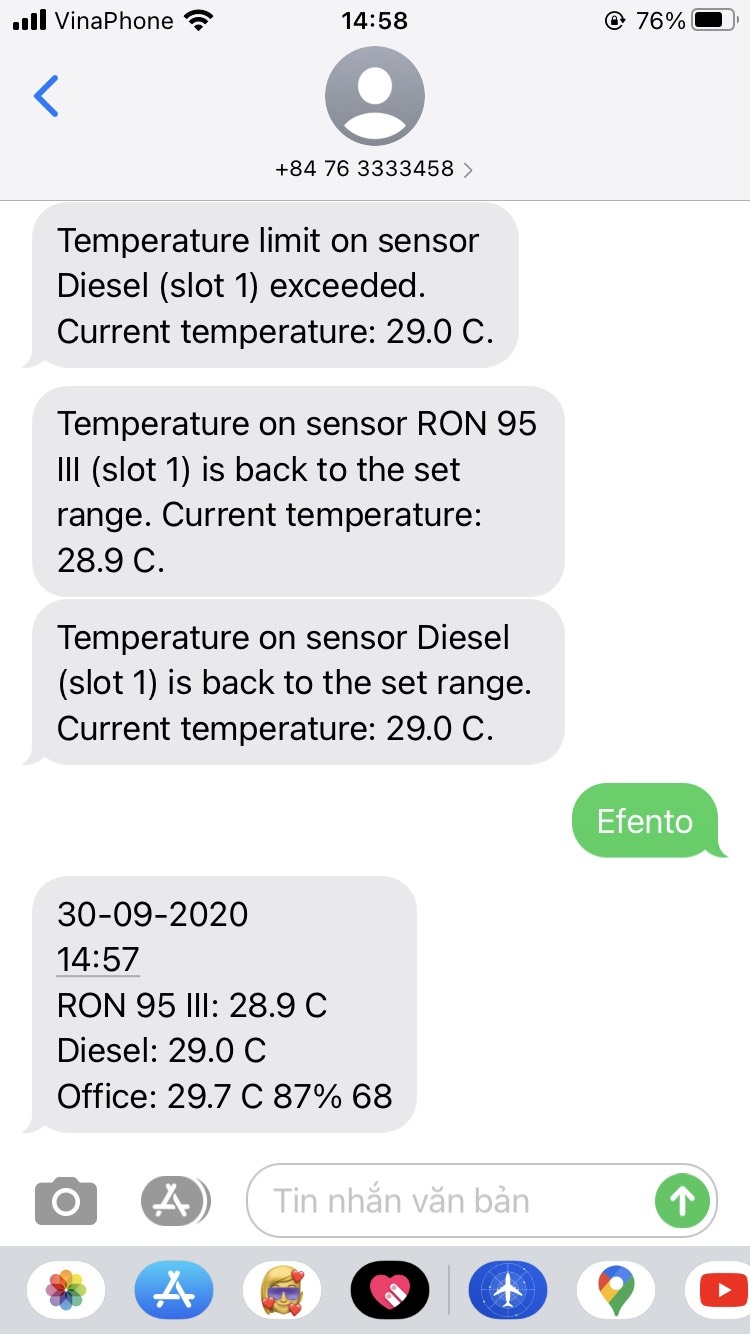 cảnh báo nhiệt độ cửa hàng xăng dầu qua sms email