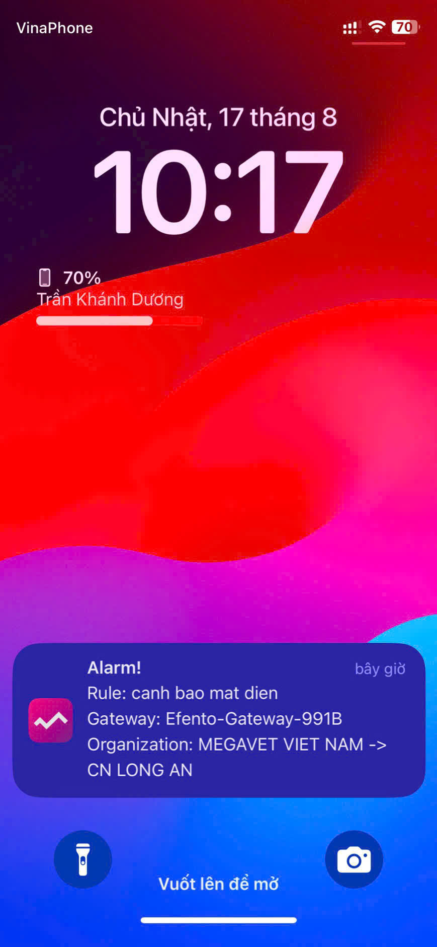 cảnh báo trên app điện thoại